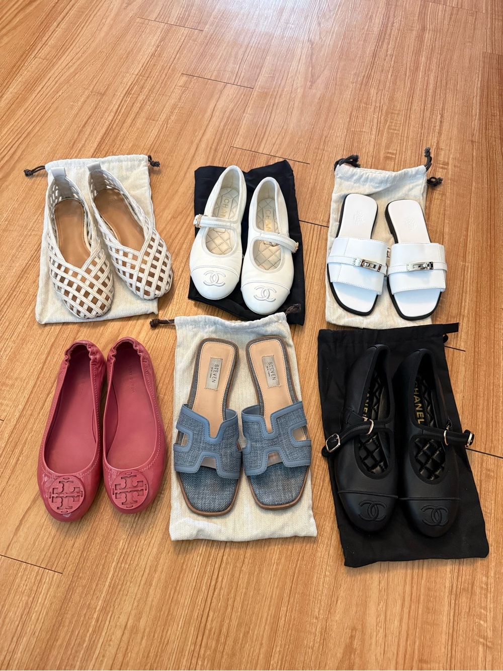 Bundle Black and white Mary Jane Ballet Flats woman leather shoes Tory bruch